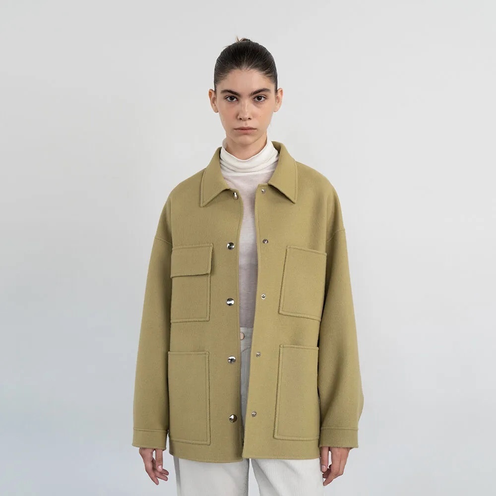 Le Women's Jacket handmade pocket jacket (olive) wool relaxed fit coat